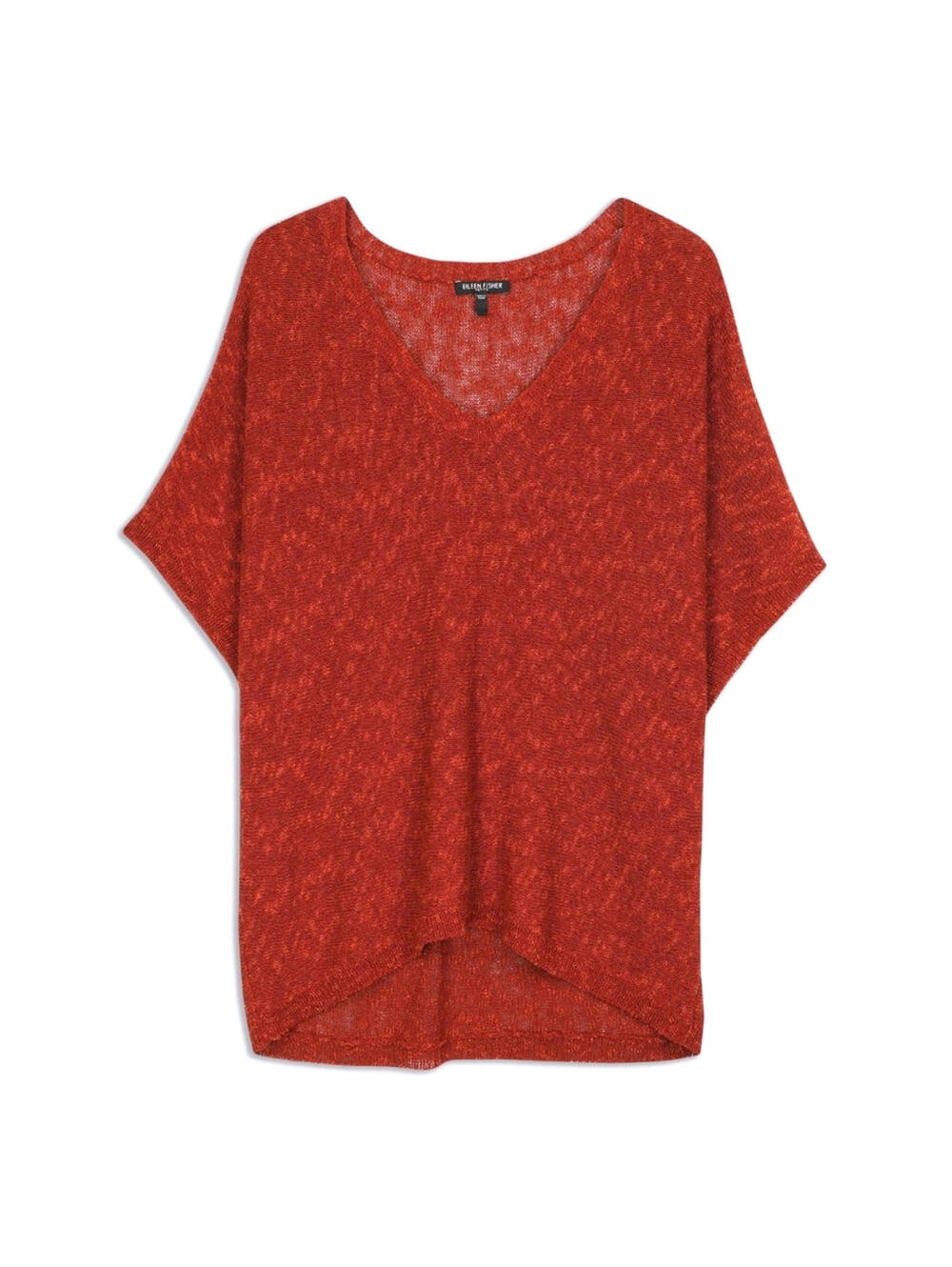 Eileen Fisher Rust Linen Knit Short Sleeve Pullover Top Slouchy Oversized S
